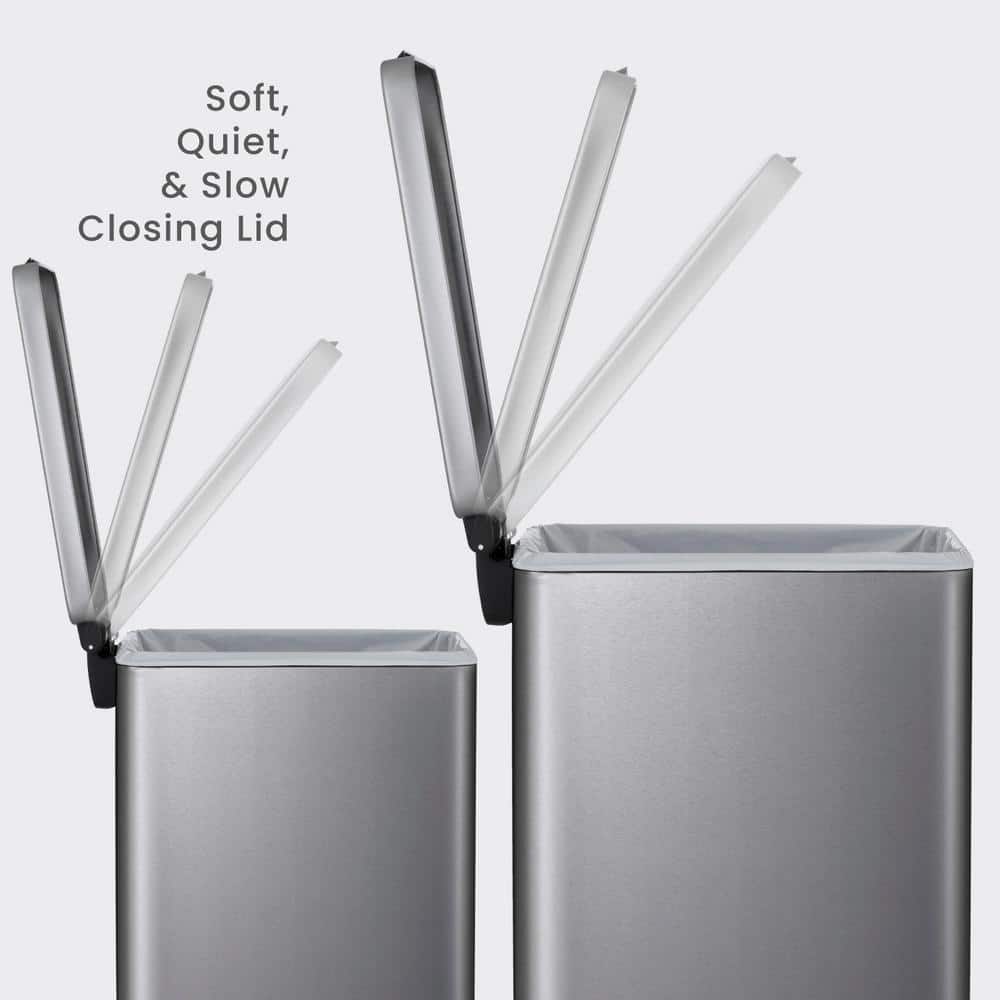 Slim Stainless Steel Step-On Trash Can Set, 8 and 2.5 Gallon, Silver