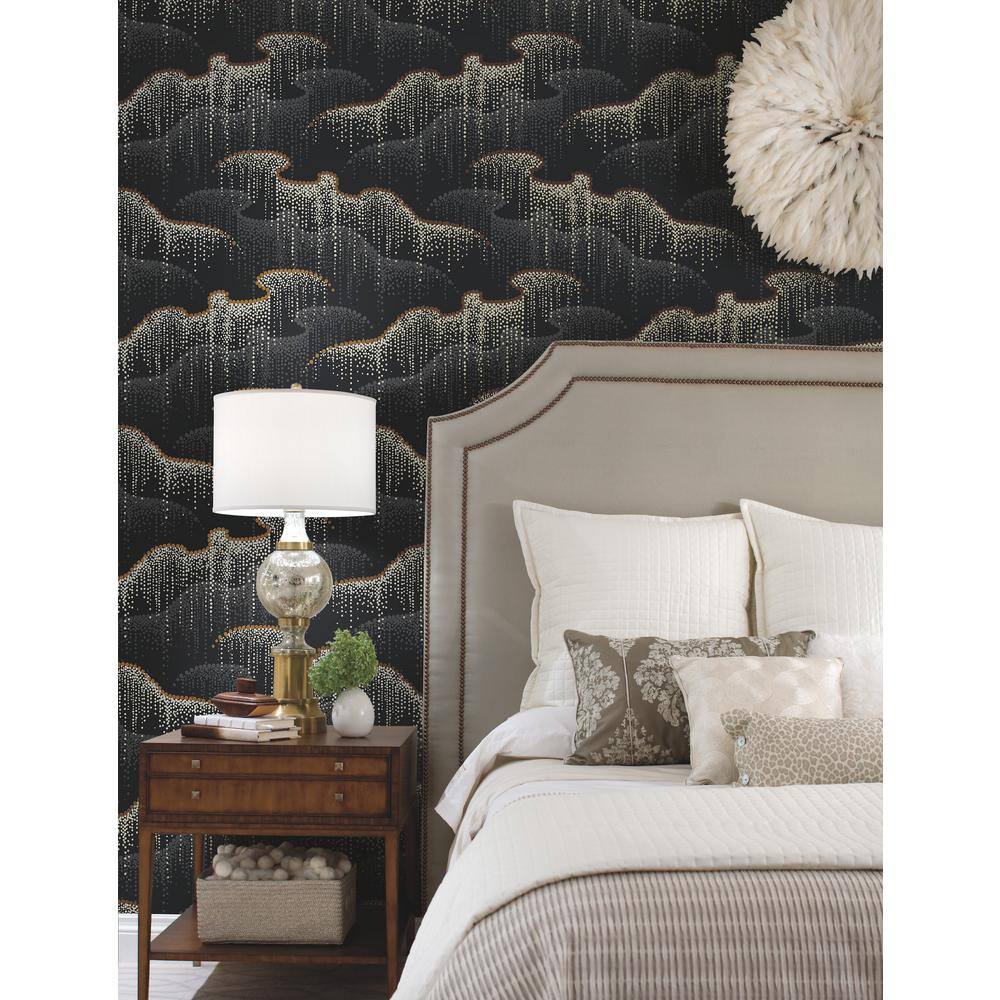 Moonlight Pearls Black and Gold Washable Wallpaper