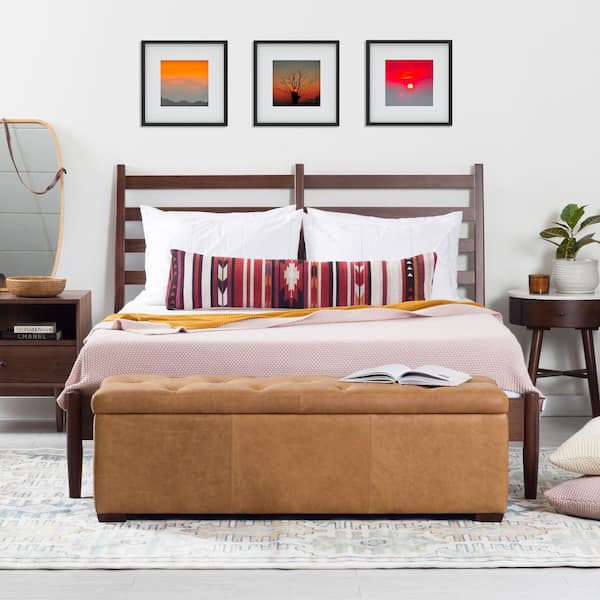 Poly and Bark Senja Leather Storage Ottoman in Cognac Tan