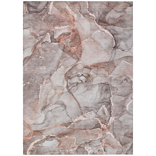 Gray and Red 8 ft. x 10 ft. Woven Abstract Polyester Rectangle Indoor/Outdoor Area Rug