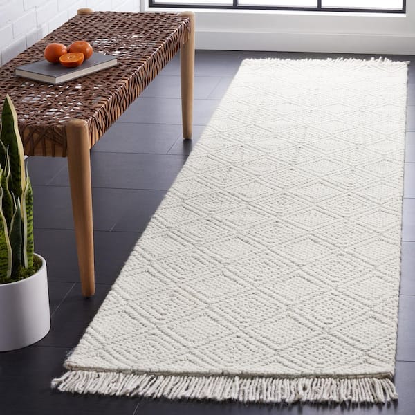 Marbella Ivory 2 ft. x 8 ft. Geometric Solid Color Runner Rug