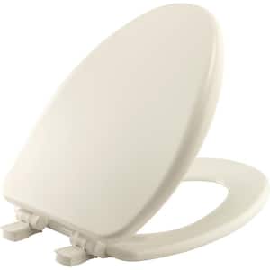 Alesio Elongated High Density Enameled Wood Closed Front Toilet Seat in Biscuit Removes for Easy Cleaning, Never Loosens