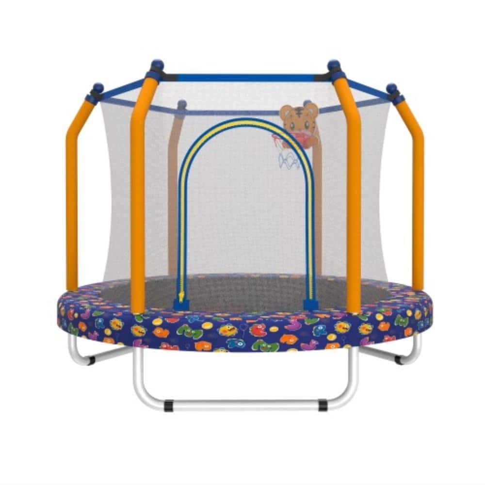 55 in. Blue Metal Outdoor Small Trampoline with Basketball Hoop for Kids price history on PriceWatchPro