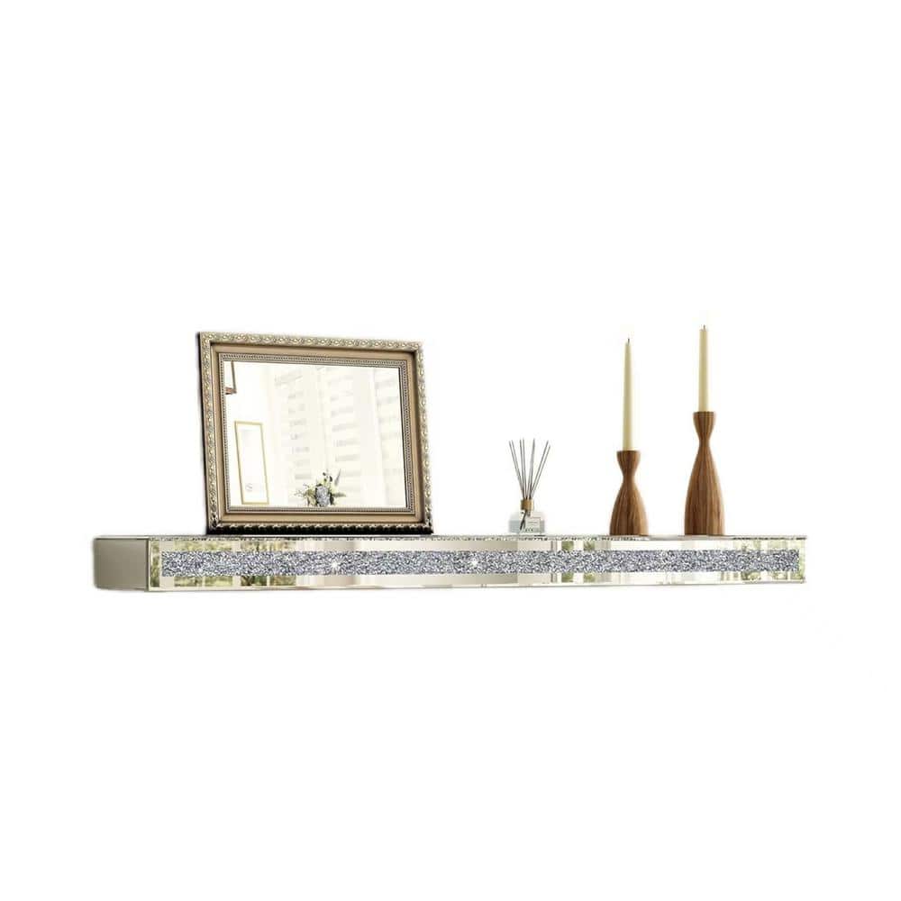 48 in. W x 8 in. D Silver Floating Fireplace Mantel Mirrored Decorative Wal