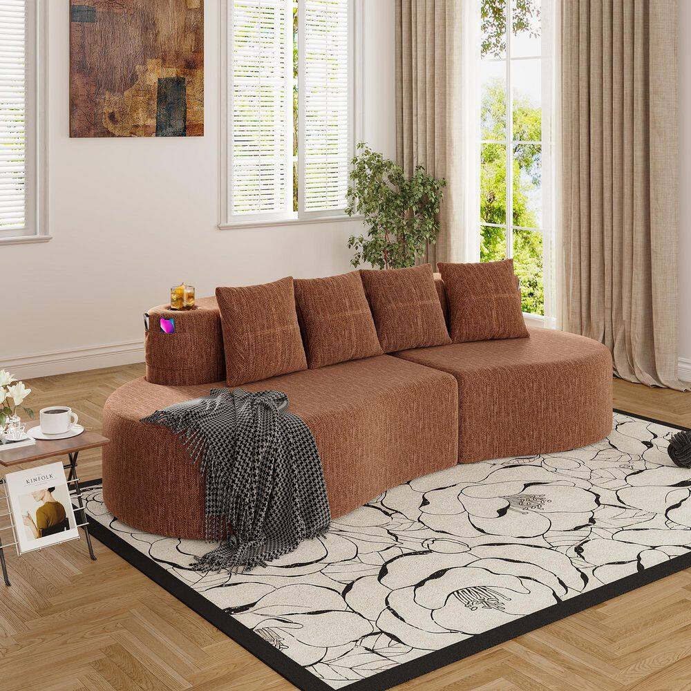94 in. Orange Chenille Fabric Curved Sectional Sofa Half Moon 3 Seat Couch for Living Room Apartment price history on PriceWatchPro