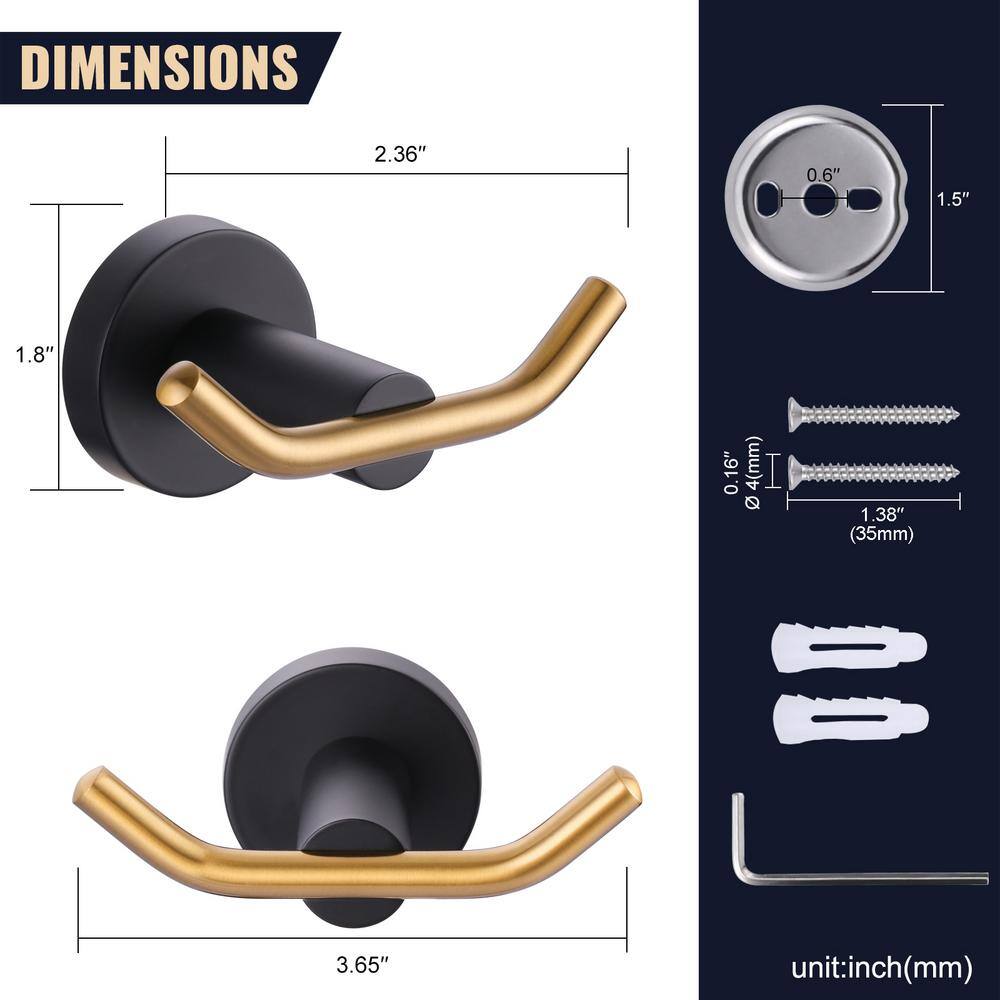 Matte Black and Gold Stainless Steel Wall-Mounted J-Hook