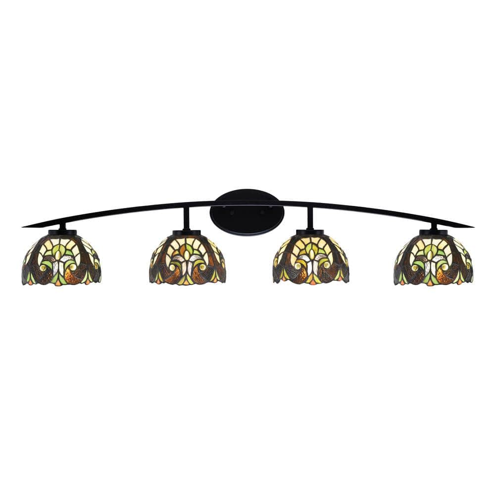 Siena 40 in. 4-Light Matte Black Vanity-Light with 7 in. Ivory Cypress Art 