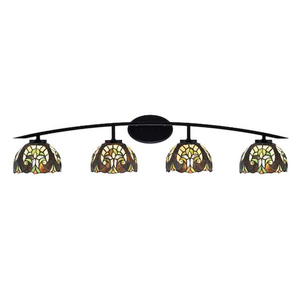 Unbranded Siena 40 in. 4-Light Matte Black Vanity-Light with 7 in. Ivory Cypress Art Glass Shades No Bulbs Included