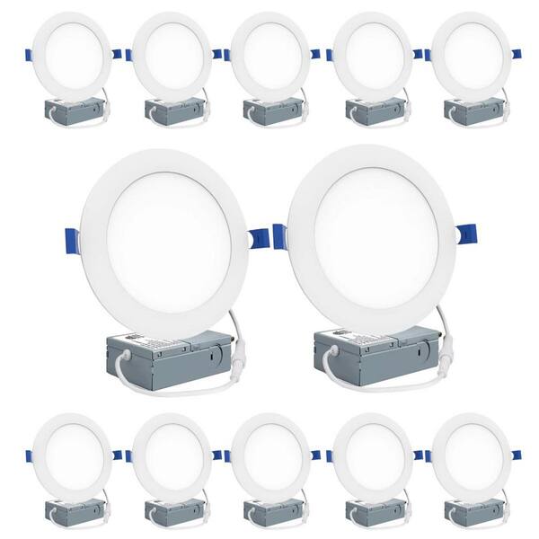 KOAOEIRS 5/6in. Integrated LED Recessed Ceiling Light,Dimmable,5CCT,1050LM 12W 120V,High Brightness Canless Wafer Downlight-12PCS