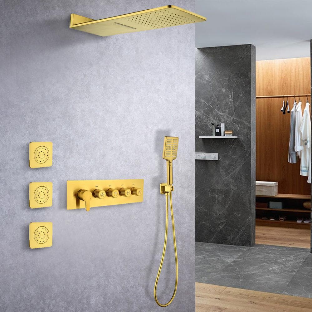 3-Spray Waterfall High Pressure Wall Mounted Shower System with 3 Body Sprays and Handheld Shower in Gold price history on PriceWatchPro