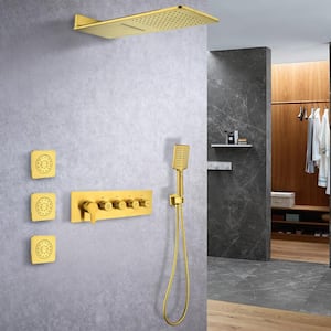 3-Spray Waterfall High Pressure Wall Mounted Shower System with 3 Body Sprays and Handheld Shower in Gold