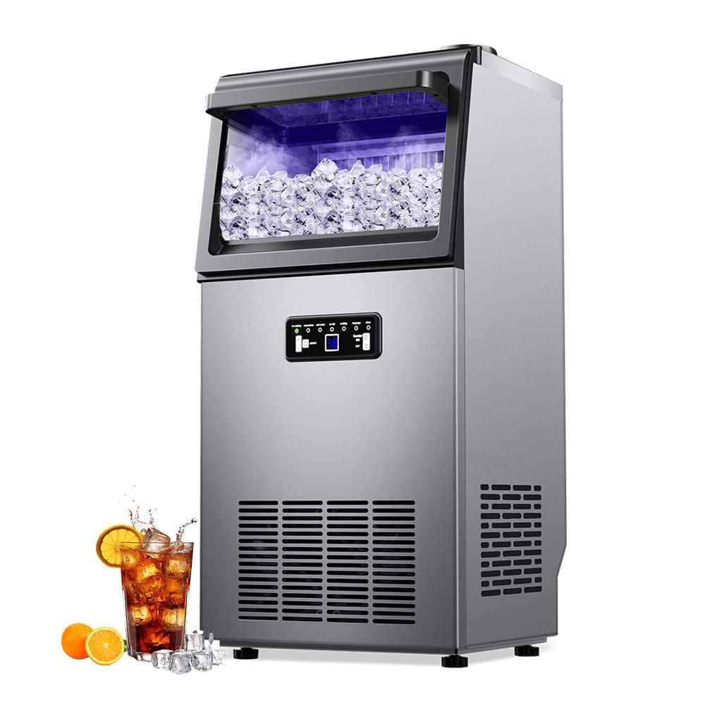 14.17 in. 120 lb. Commercial Freestanding Full Size Cubes Ice Maker in Stainless Steel with 35 lb. Storage Bin
