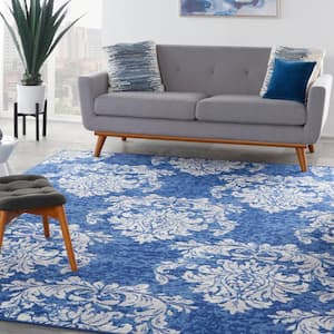 Whimsicle Navy Ivory 8 ft. x 10 ft. Floral Farmhouse Area Rug
