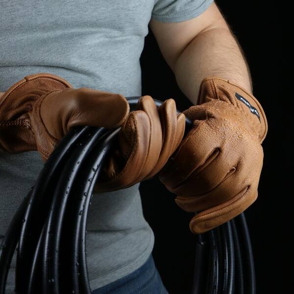 Water Resistant Leather Gloves, Men's XL