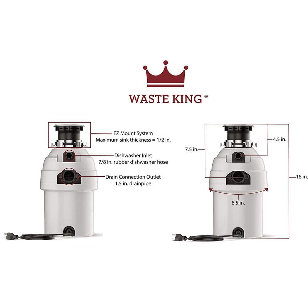 Waste King 1 HP Continuous Feed Garbage Disposal with Power Cord