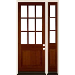 50 in. x 96 in. 9-Lite Left-Hand/Inswing Clear Glass Red Chestnut Stain Wood Prehung Front Door Right Sidelite