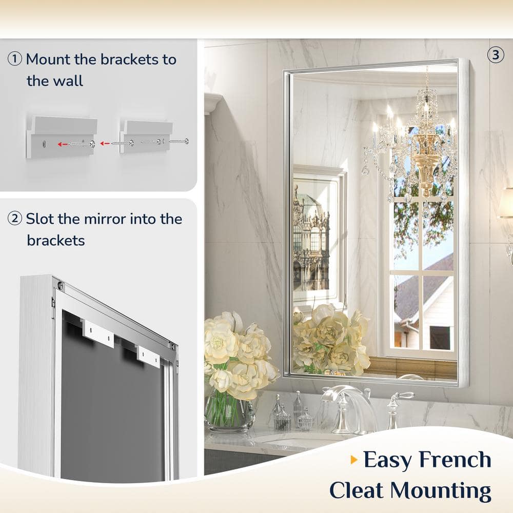 Silver Rectangular 22x30 Inch Metal Frame Wall Mirror