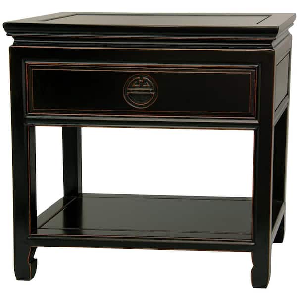 Red Lantern Bedside Black End Table