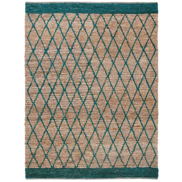 SAFAVIEH Natural Fiber Beige/Dark Green 9 ft. x 12 ft. Border Multi-Diamond Area Rug