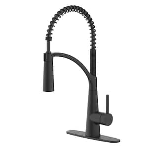 Brenner Commercial Style Single Handle Pull Down Sprayer Kitchen Faucet in Matte Black
