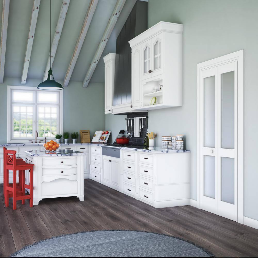 White Primed Frosted Glass 2-Panel Solid Core Bifold Door