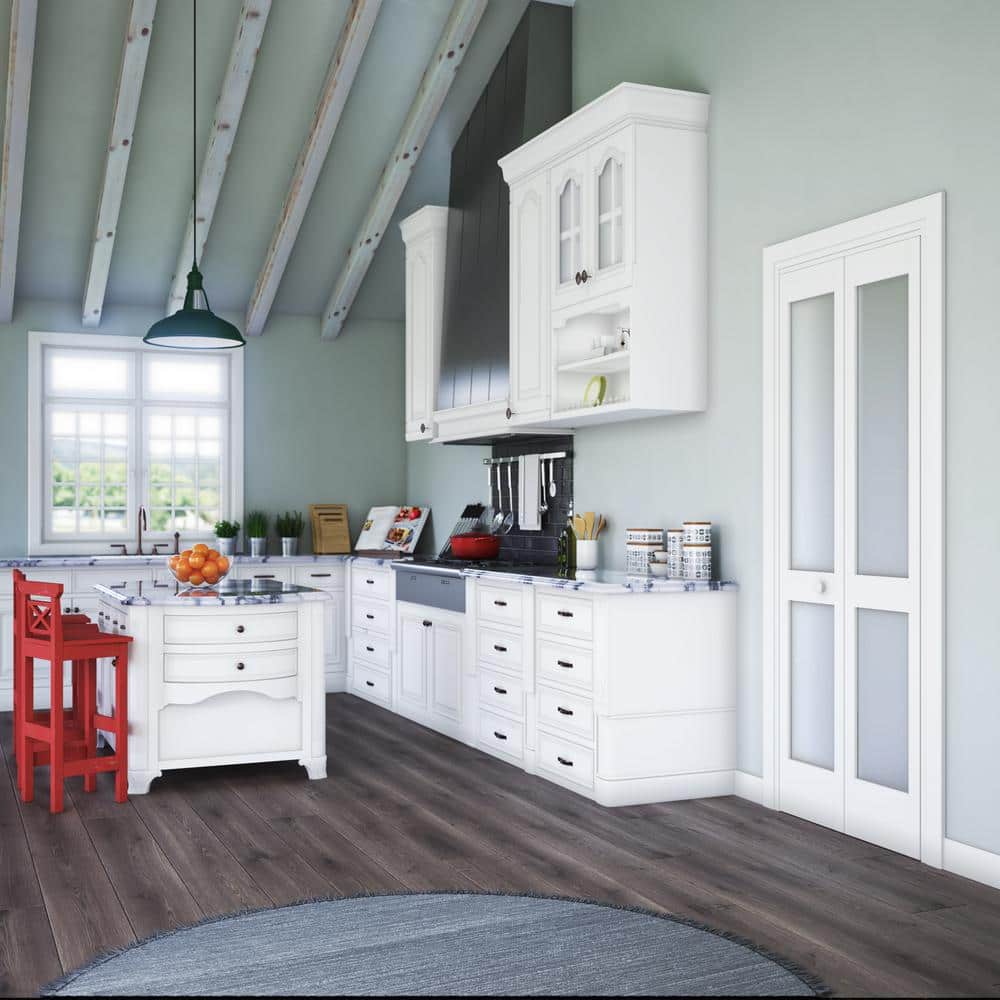 White Primed Solid Core Frosted Glass Bi-Fold Door with Hardware