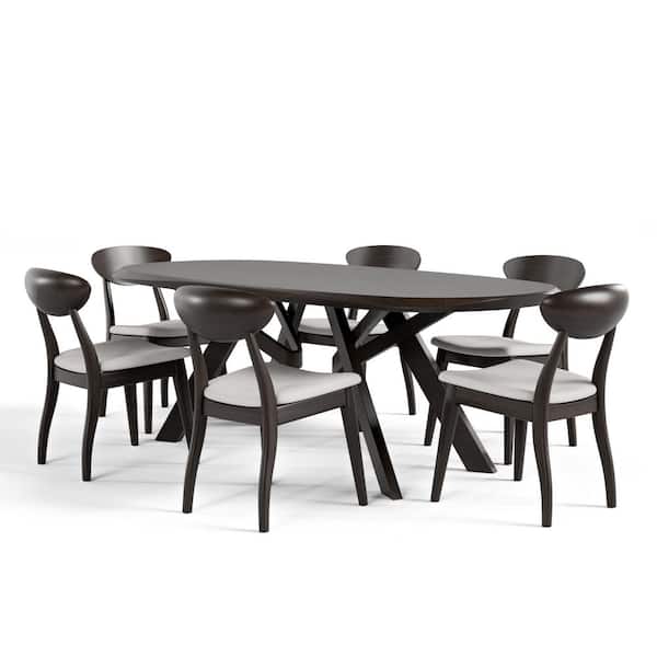 Shelun VI 7-Piece Oval Rich Walnut Wood Top Dining Table Set (Seats-6)