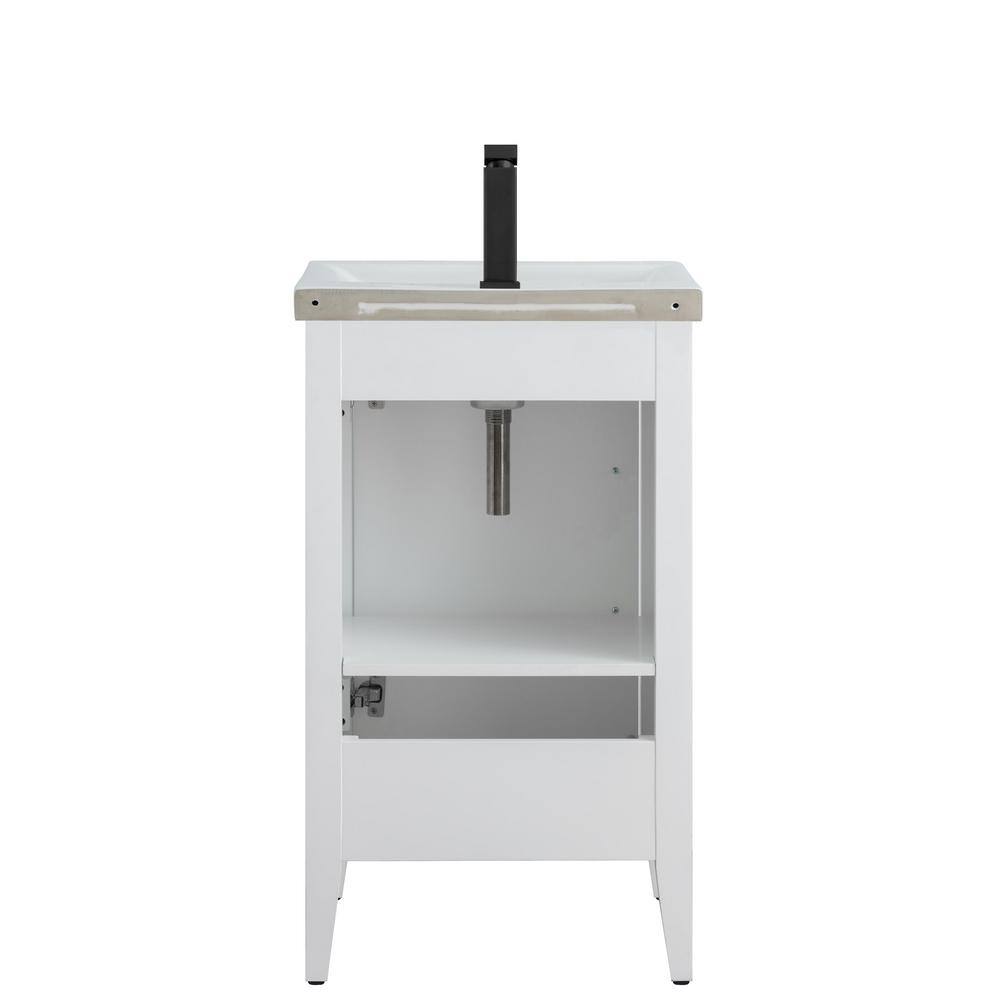 White and Matte Black Single Bathroom Vanity with Ceramic Top