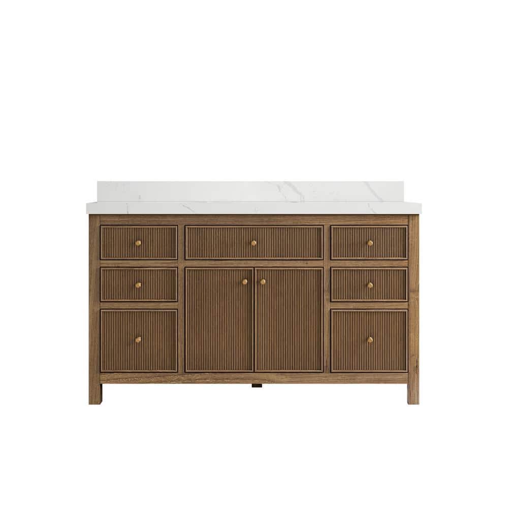 "Sonoma Teak 60 in. W x 22 in. D x 36 in. H Single Sink Bath Vanity in Dark Teak with 2"" Calacatta Quartz Top" price history on PriceWatchPro