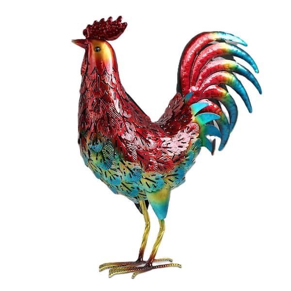 Phewnyzo 13.97 in. x 5.9 in. x 16.73 in. Rooster Solar Metal Lights Garden Statue Decor