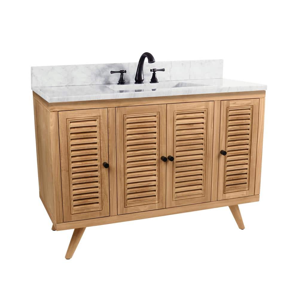 Harper 49" Teak and Marble Transitional Freestanding Vanity
