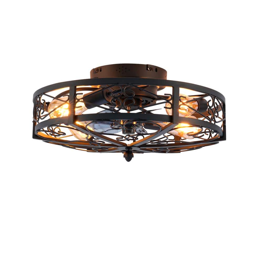 20 in. Indoor Flush Mount Industrial Style Black Ceiling Fan with Remote Control, ABS Fan Blade price history on PriceWatchPro