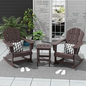 Laguna 3-Piece Fade Resistant Outdoor Patio HDPE Poly Plastic Adirondack Rocking Chairs and Side Table Set, Dark Brown