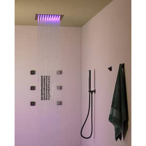 5-Spray Patterns 2.5 GPM With 12 in. Square Ceiling Mount 64 LED Dual Shower Heads in Matte Black