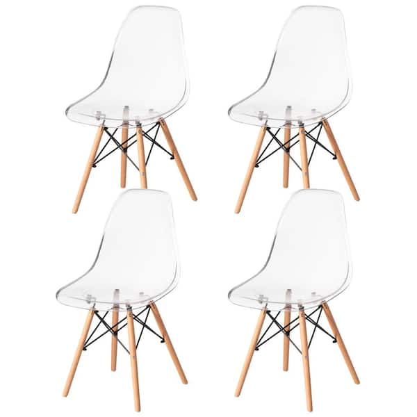 FABULAXE Modern Upholstered Plastic Multicolor Fabric Patchwork DSW Shell  Dining Chair with Wooden Dowel Eiffel Legs (Set of 4) QI003747.4 - The Home  Depot