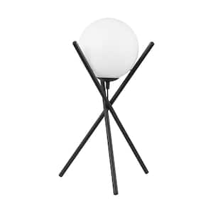 Salvezinas 10.2 in. W x 19.2 in. H Matte Black Lamp with Frosted Opal Glass Shade