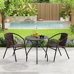 Round Outdoor Dining Table Bar Height Bistro Table Indoor-Outdoor Metal Patio Table with Umbrella Hole for Lawn Black