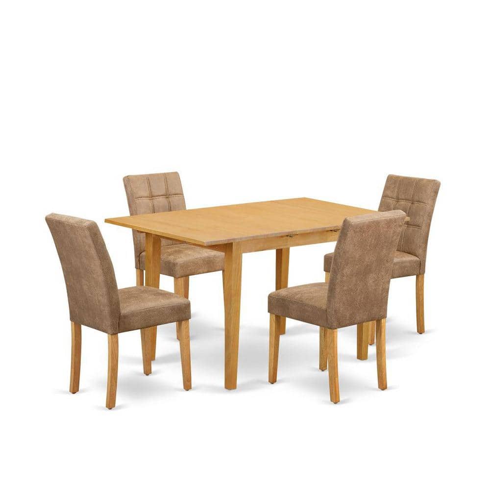 5-Piece Natural Oak Finish Solid Wood Top - Rectangular Dining Room Set with Butterfly Leaf - Seats 4