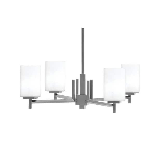Unbranded Bridgewater 26 in. 4 Light Graphite Chandelier with 4 in. White Muslin Glass Shades, No Bulbs Included