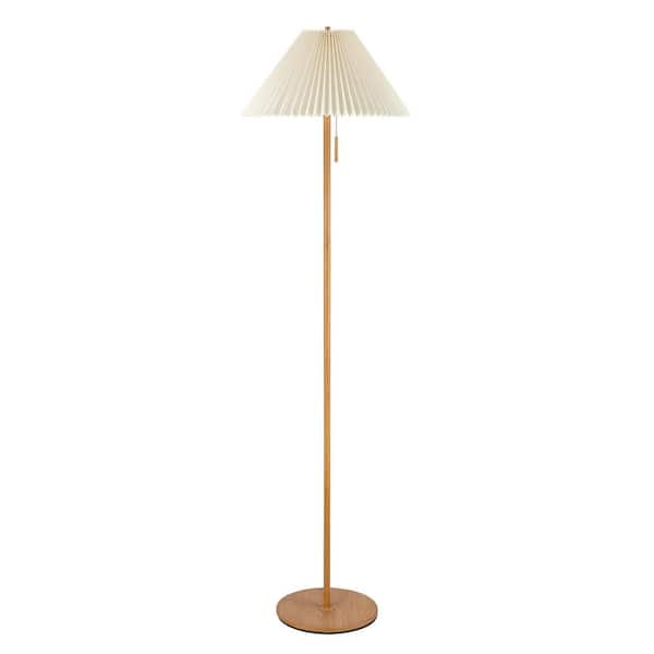 Globe Electric Oren 62 in. Brown Wood Toned Standard Floor Lamp with Pleated Fabric Shade