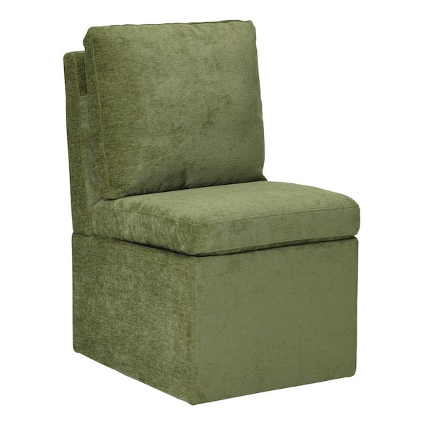 WESTINFURNITURE Stansberry Chenille Olive Green Fabric Upholstered Armless Dining Chair with Lift-Seat Storage and Caster Wheels