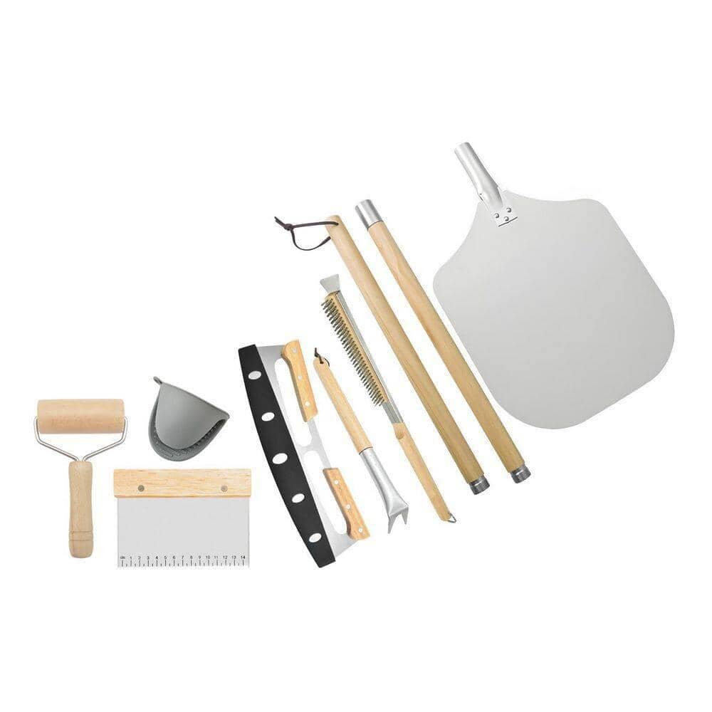 7 Piece Pizza Oven Accessories Kit Stainless Steel Peel, Brush