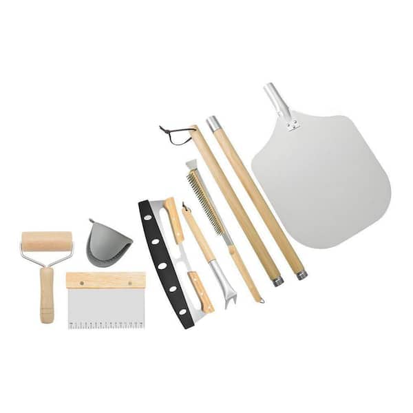 7 Piece Pizza Oven Accessories Kit Stainless Steel Peel, Brush