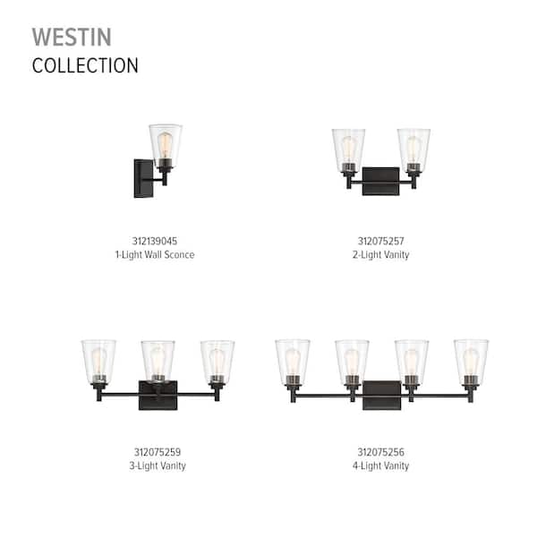Designers Fountain - Westin 15 in. 2-Light Matte Black Industrial Vanity Light with Clear Glass Shades