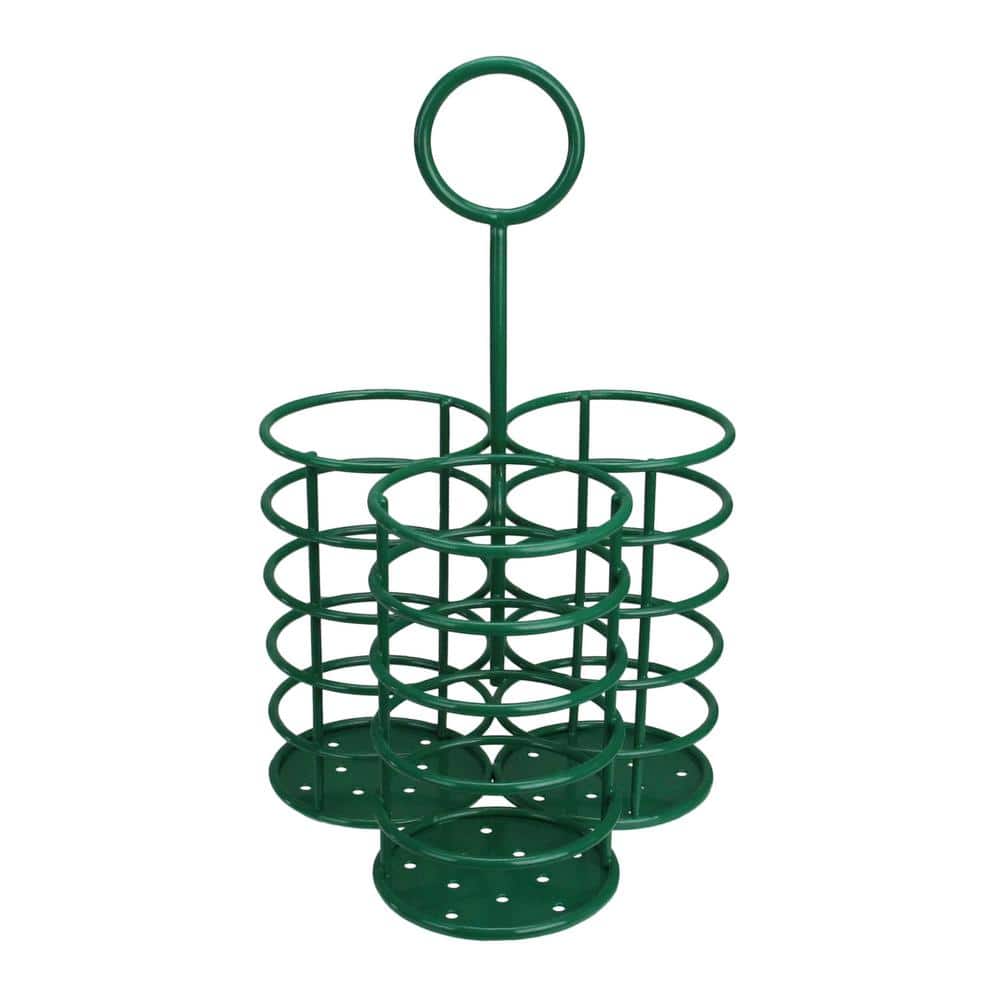 Green Metal 3-Slot Utensil Holder with Handle
