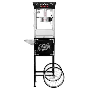 8 oz. Black Kettle, Warmer and 5 All-In-One Popcorn Packs Matinee Popcorn Machine and Cart - 3 Gal. Popcorn Popper