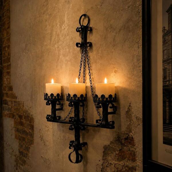Black Metal Candelabra Single-Pack, Gothic Black Metal Wall Candle