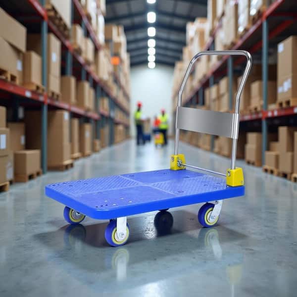 Can 1320 lbs. Heavy-Duty Steel Platform Dolly Cart, Foldable Push Hand Truck with 360° Swivel Brake Casters