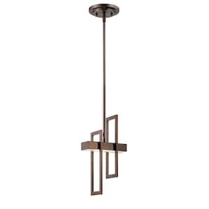 60-Watt Equivalent Integrated LED Hazel Bronze Mini Pendant with Frosted Glass Shade