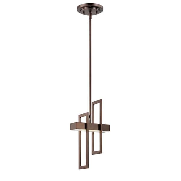 SATCO 60-Watt Equivalent Integrated LED Hazel Bronze Mini Pendant with Frosted Glass Shade